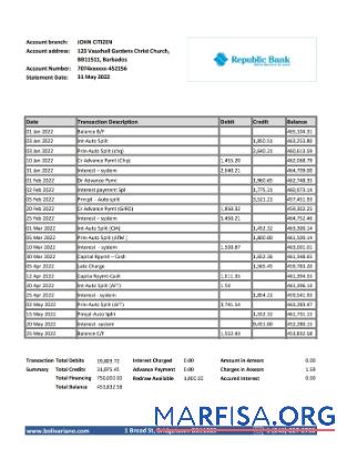 Realistic Barbados republic bank statement excel template